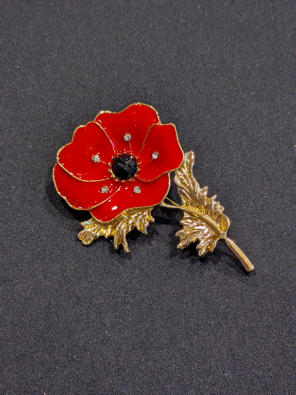 Set Of 2..Vintage From 1980s Gold-Tone Red Poppy Flower Brooch And Earrings #1: